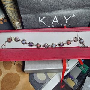 Gorgeous Vintage Sterling Silver Genuine Gemstone Bracelet